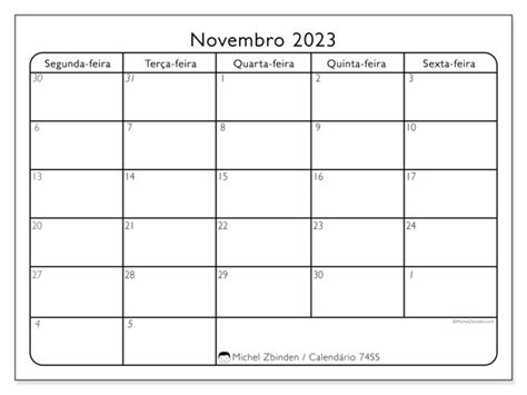 Calendário De Novembro De 2023 Para Imprimir “442sd” Michel Zbinden Pt