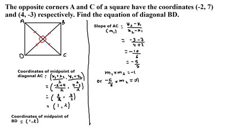 How To Find Equation Of Diagonal Of Square Youtube