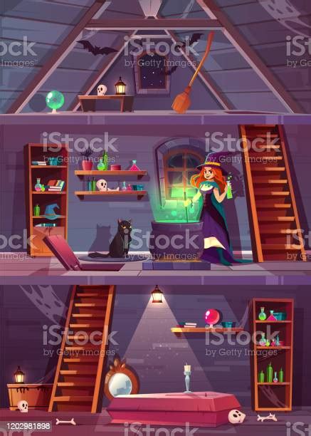 Witch In House With Cellar Attic Vector Stock Illustration Download
