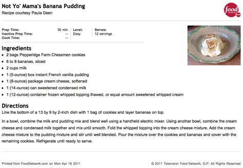 Paula deen's banana pudding recipe. Waking Up In Lala Land: Paula Deen's Banana Pudding
