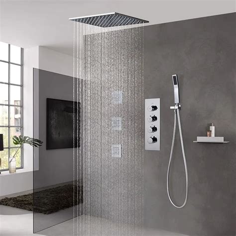 Modern Style 16 Polished Chrome Square Rain Shower System With