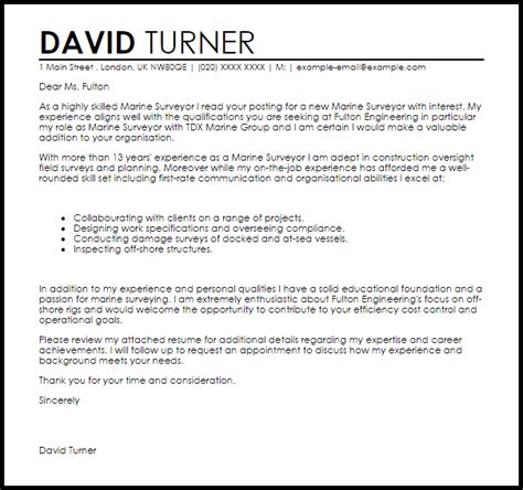 Cover letter for assistant quantity surveyor. Marine Surveyor Cover Letter Sample | Cover Letter ...