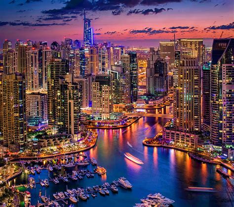 Dubai Boats Buildings City Harbour Lights Night Hd Wallpaper