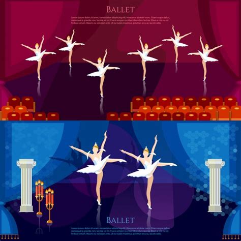 Ballet Banners Ballerinas Dancing On Theater Stage — Stock Vector