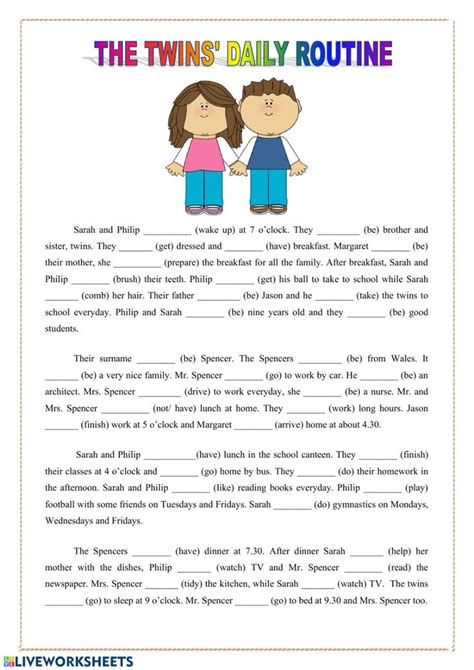 The Twins Daily Routine Worksheet Reading Comrehension Reading