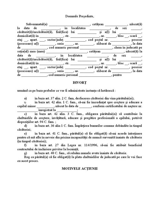 Cerere De Divort Model