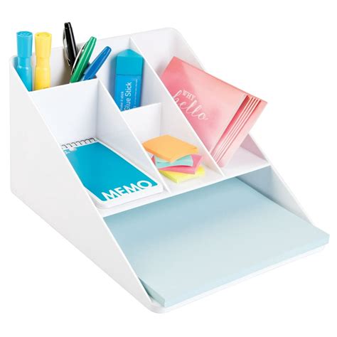 Interdesign Linus Office Supplies Desk Organizer With Paper Tray White