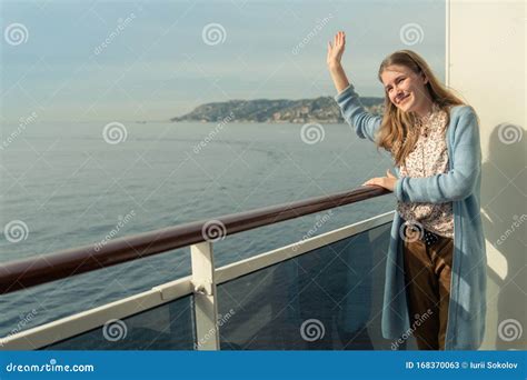 Cruise Ship Vacation Teenager Girl Relaxing On Luxury Cruise Ship Balcony Stock Image Image