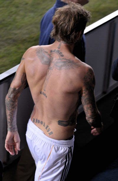 David beckham is the english footballer / soccer store best known for playing for manchester united, the los angeles galaxy, and real madrid. David Beckham's back tattoo