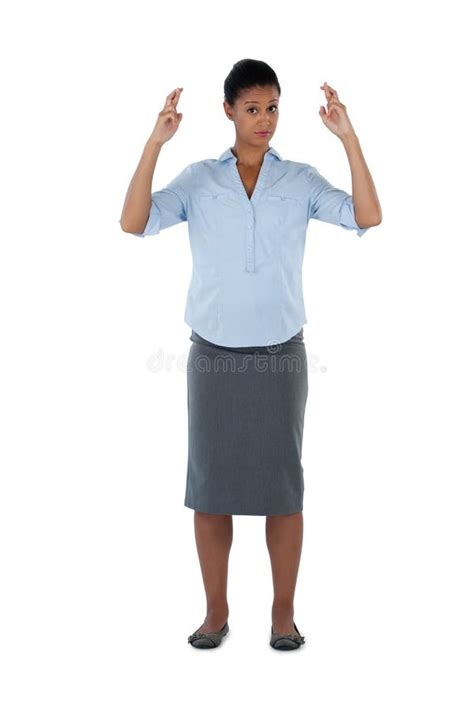 Businesswoman Holding Her Fingers Crossed Stock Image Image Of