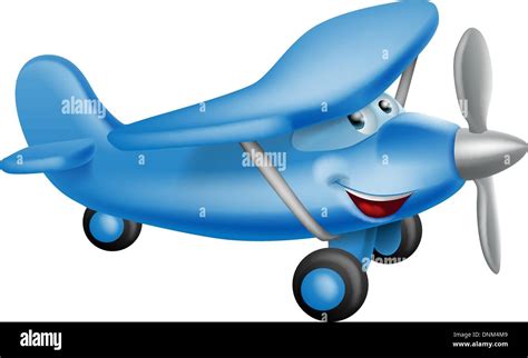 An Illustration Of A Cute Little Happy Cartoon Blue Prop Airplane