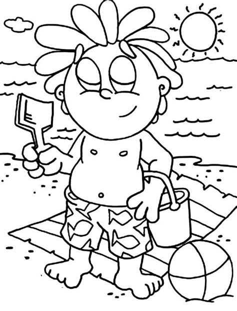 Beach Vacation A Happy Kid With His Beach Toy Sets Coloring Page