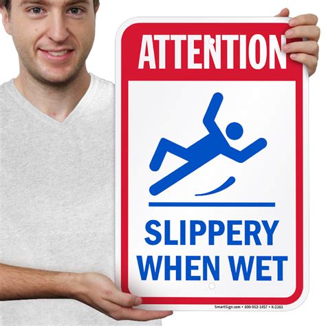 Attention Slippery When Wet Warning Pool Sign Sku K 2383