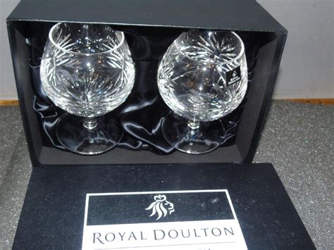 Three New Boxed Sets Of Royal Doulton Cut Crystal Brandy Glasses 2 Glasses Per Box