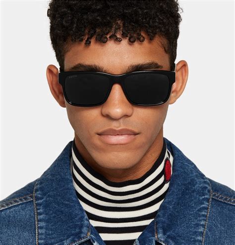Gucci Square Frame Striped Acetate Sunglasses Black Gucci