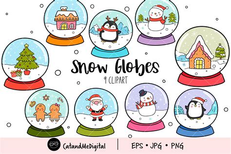 Christmas Snow Globes Clipart Graphic By Catandme · Creative Fabrica
