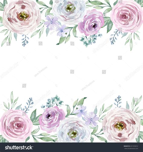 Painted Watercolor Composition Flowers Frame Border 스톡 일러스트 691555012