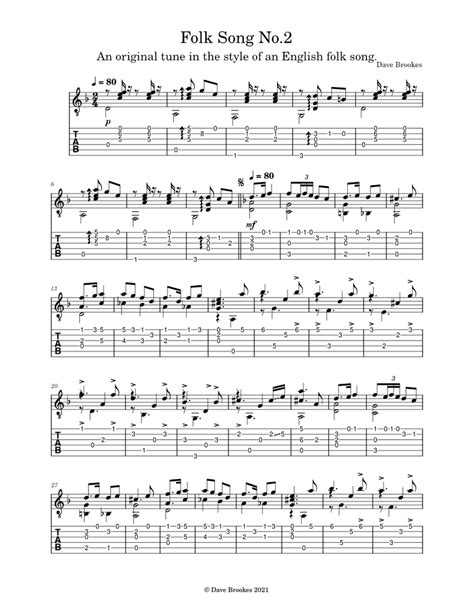 Folk Song No2 Sheet Music For Guitar Solo