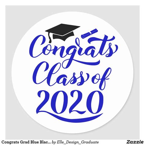 Congrats Grad Blue Black Graduation Class Of 2020 Classic Round Sticker Graduation 2020