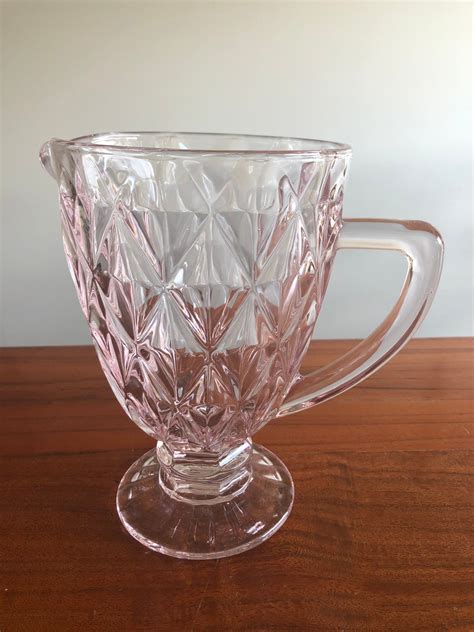 Vintage Pink Glass Pitcher Diamond Pattern 32 Oz Etsy