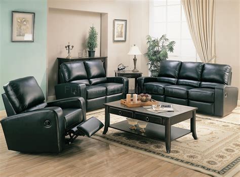 Black Bonded Leather Modern Living Room Motion Sofa W Options