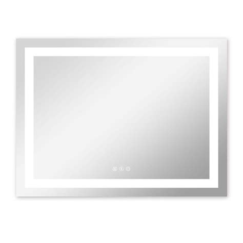 24 In W X 36 In H Led Light Rectangle Frameless Silver Mirror Wall Mount 3 Switch Mirror For