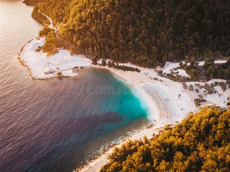 Sunrise At Porto Vathy Marble Beach In Thasos Greece Stock Image