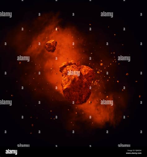 Fire Meteor Storm Powerful Asteroid Moving Concept Art Stock Photo