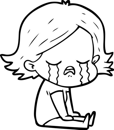 Niña De Dibujos Animados Llorando Se Sentó En El Piso 12382318 Vector