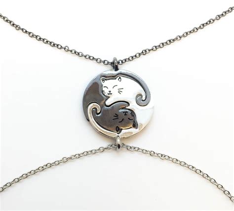 Yin Yang Cats Necklace Set Bff Cat Necklace Friendship By Cetro