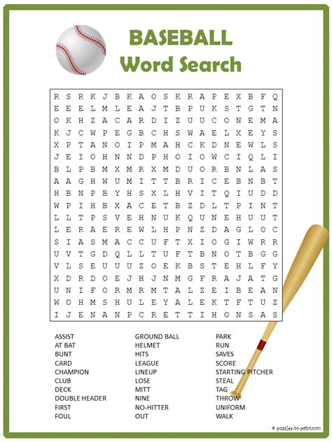 A Baseball Word Search With A Bat And Ball In The Middle On Top Of It