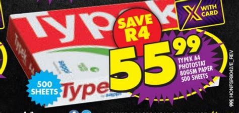 Typek A4 Photostat 80gsm Paper 500 Sheets Offer At Shoprite