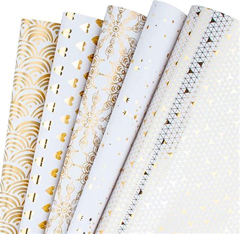 Ruspepa T Wrapping Paper Sheet White And Gold Foil Pattern For