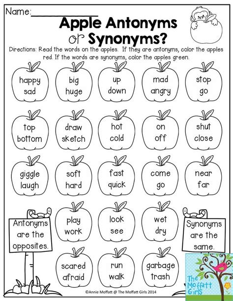 Apple Antonyms Or Synonyms Read The Pairs Of Words And Decide If They