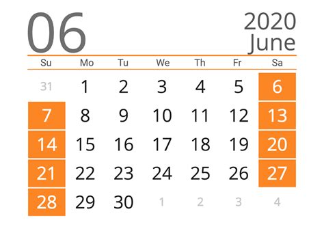 Download June 2020 Calendar United States