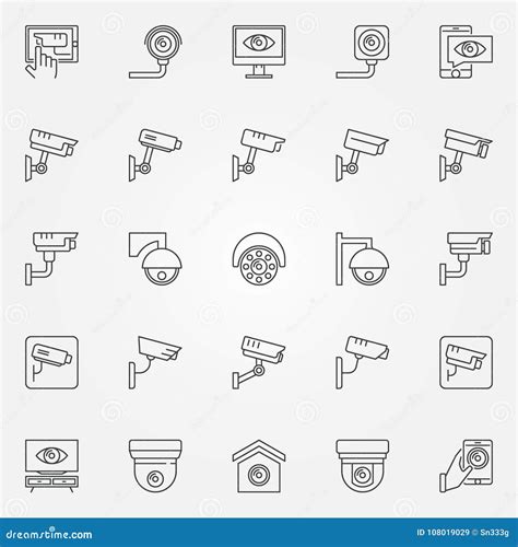 Cctv Icons Set Vector Camera Concept Line Symbols Stock Vector