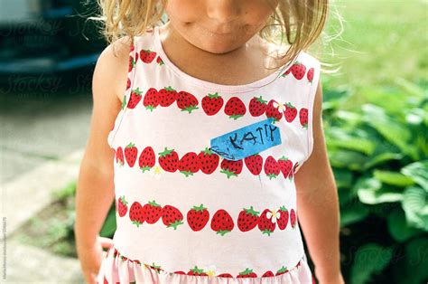 Little Girl With Name Tag In Childs Handwriting By Stocksy