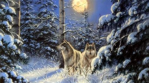 Wolves In Winter Forest