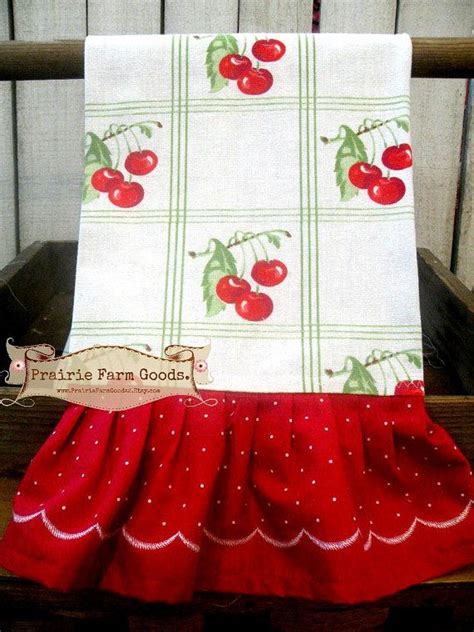 Cheery Cherries Retro Farmhouse Kitchen Towel Red Ruffles Ecs Cherry