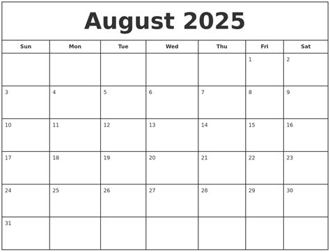 January 2026 Monthly Calendar Template