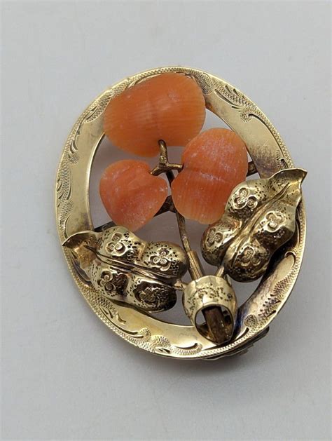 9ct Gold Coral Flower Brooch Brooches Jewellery