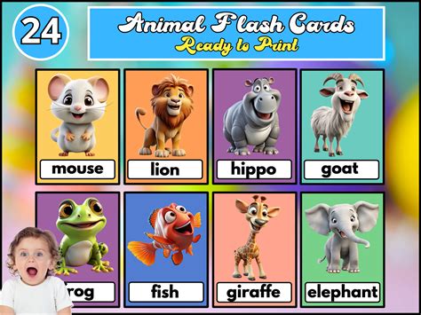 Animal Flash Cards For Kids Flashcards For Kindergarten Etsy