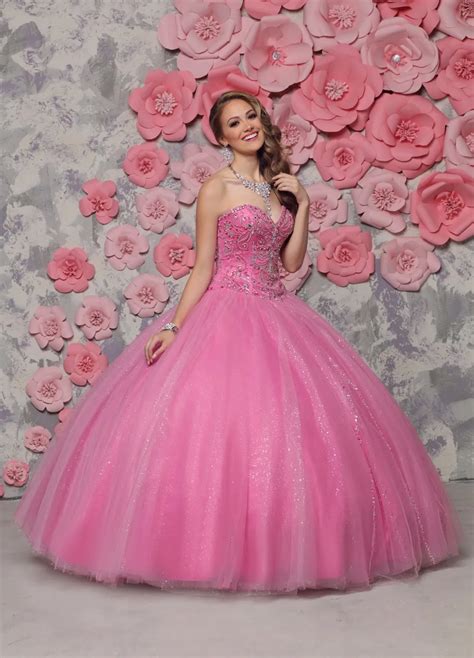 Hot Pink 2017 Ball Gown Prom Quinceaneara Dresses Sweetheart Beaded