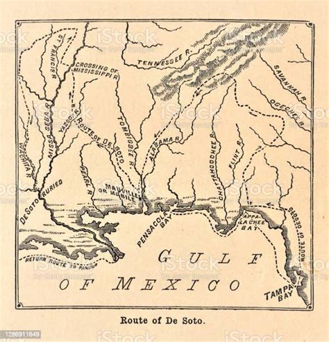 De Sotos Exploration Of The Mississippi River 1541 Map Stock