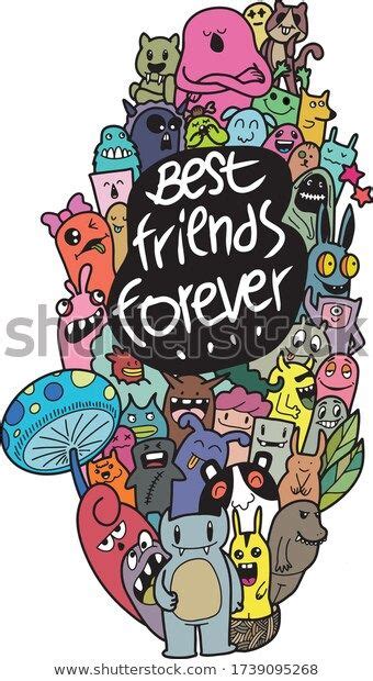 Best Friends Funny Cartoon Doodle Sethappy Stock Vector Royalty Free