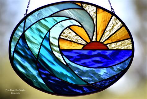 Beach Themed Stained Glass Patterns Artisan Made Beach Sun Catcher Ocean Coastal Nautical