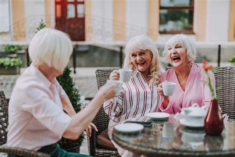 Laughing Old Women Are Drinking Tea Together Stock Image Image Of