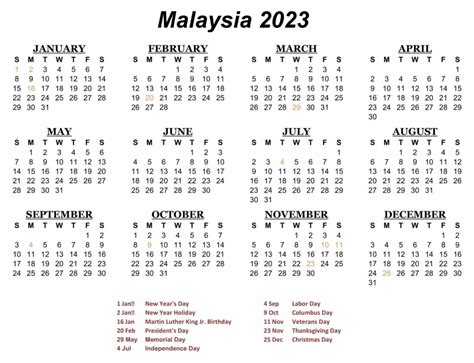2023 Calendar With Holidays Printable Malaysia Mobila Bucatarie 2023