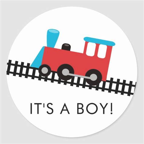 Red And Blue Train It A Boy Favor Sticker In 2021 Baby