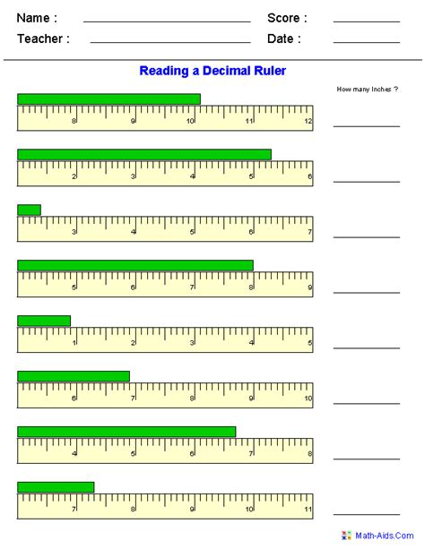 Reading Metric Ruler Worksheet